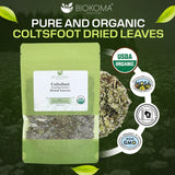 Biokoma Organic Coltsfoot Leaves 50g 1.76oz USDA Organic Tussilago farfara Dried Herb Cut & Sifted Respiratory Support Soothing Herbal Tea Resealable