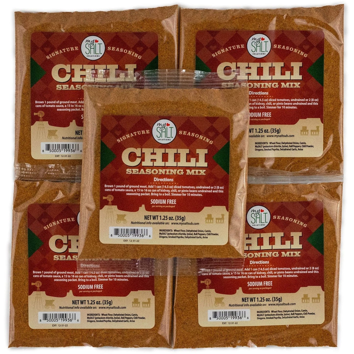 MySALT Chili Seasoning Mix 5 Pack - Classic Chili Flavor Without the Salt - Quick, Low Sodium Meal Prep for Cozy Comfort Food