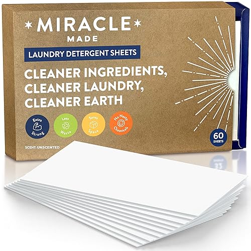 Miracle Made Liquidless Laundry Detergent Sheets - Ultra-Concentrated, Space-Saving, Plastic-Free - No Dyes, Bleach, or Parabens - 60 Strips (120
