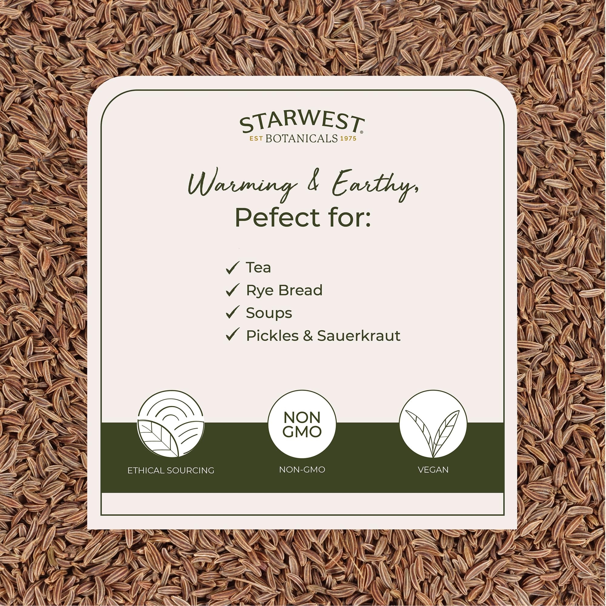 Starwest Botanicals Caraway Seed Organic - Seasoning Spice for Rye Bread, Sauerkraut, Harissa, Pickling, Baking & Cooking, Whole Caraway Seeds