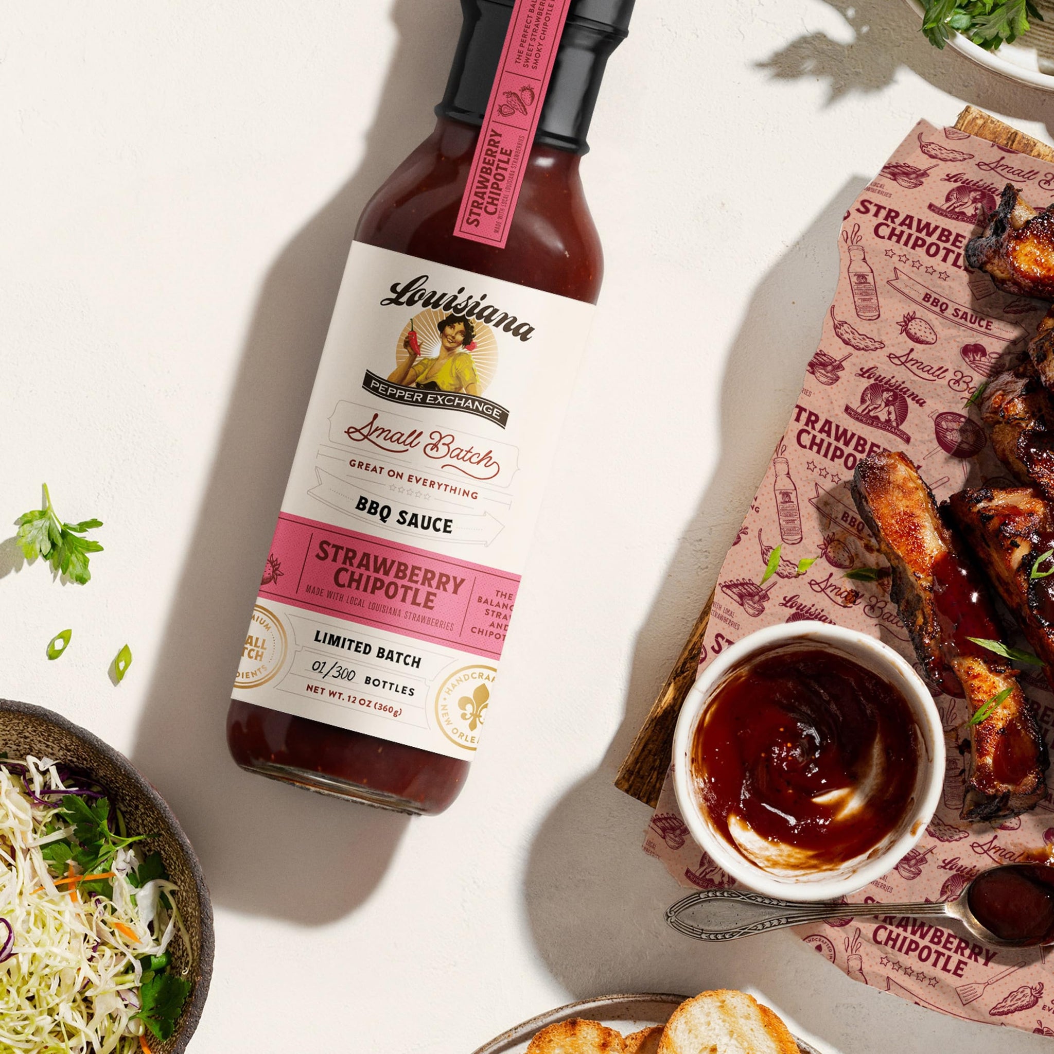 Louisiana Pepper Exchange Strawberry Chipotle BBQ and Jalapeno Peach Lime Hot Sauce Set, Gluten-Free, 12 Fl Oz, 2-Pack