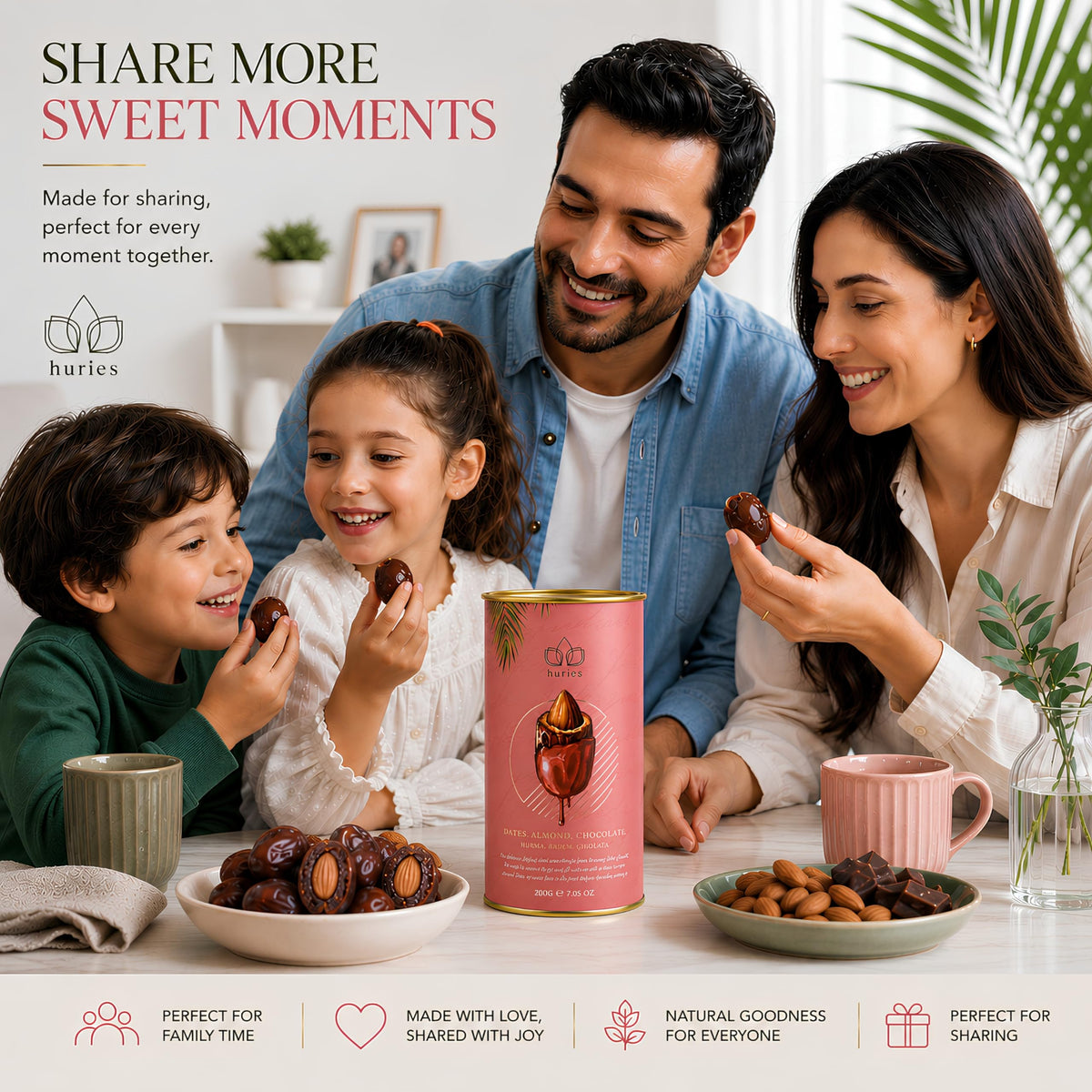Huries Strawberry Chocolate Covered Dates with Almonds, Individually Wrapped Gourmet Stuffed Date Candy, Turkish Dessert Snack, 200 g