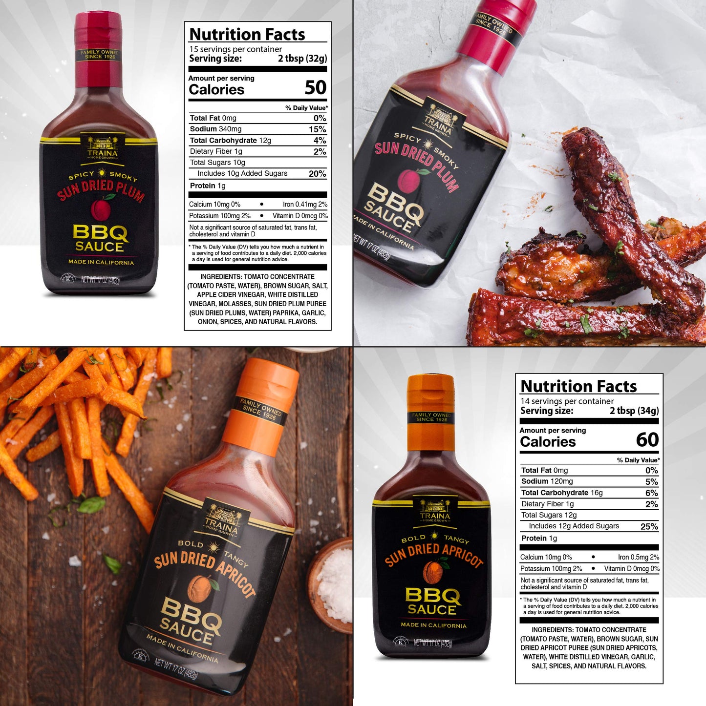 Traina Home Grown California Sun Dried Apricot and Plum Barbecue Sauce - No Corn Syrup, Bold Flavor, Packed in 17 Ounce Bottle (Pack of 2)