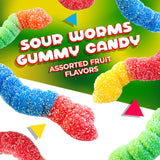 Sour Gummy Worms Candy | 1 Pound Bag | Assorted Fruit Flavored | Sour Gummies with Chewy Texture | Neon Gummi Worms for Parties, Snacking, and Buffets