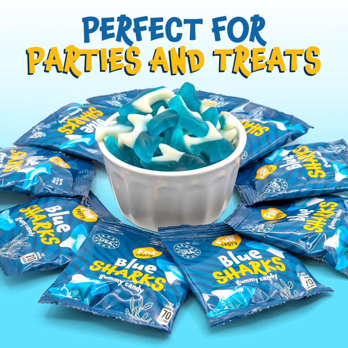 Gummy Sharks - 10 Packs - Blue Shark Gummies Individually Wrapped - Raspberry Marshmallow Flavor - Blue Candy for Goodie Bags, Gifting, Snacking