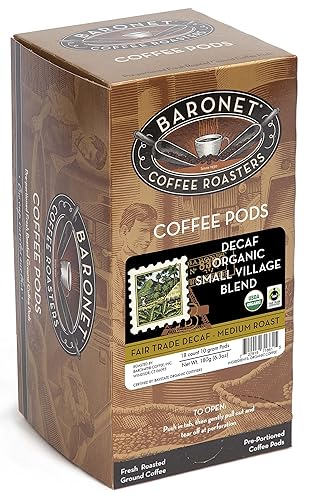 Baronet Coffee Pods [DECAF Organic Small Village-54 Pods] Single Cup Use, Like Senseo [3 Boxes of 18 Single Serve 10 Gram] Regular Strength, Med Roast