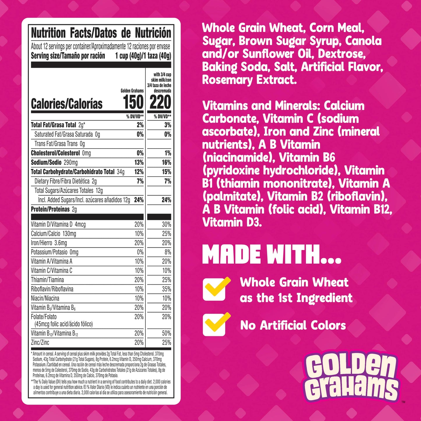 Golden Grahams Breakfast Cereal, Graham Cracker Taste, Made with Whole Grain, Large Size, 16.7 oz