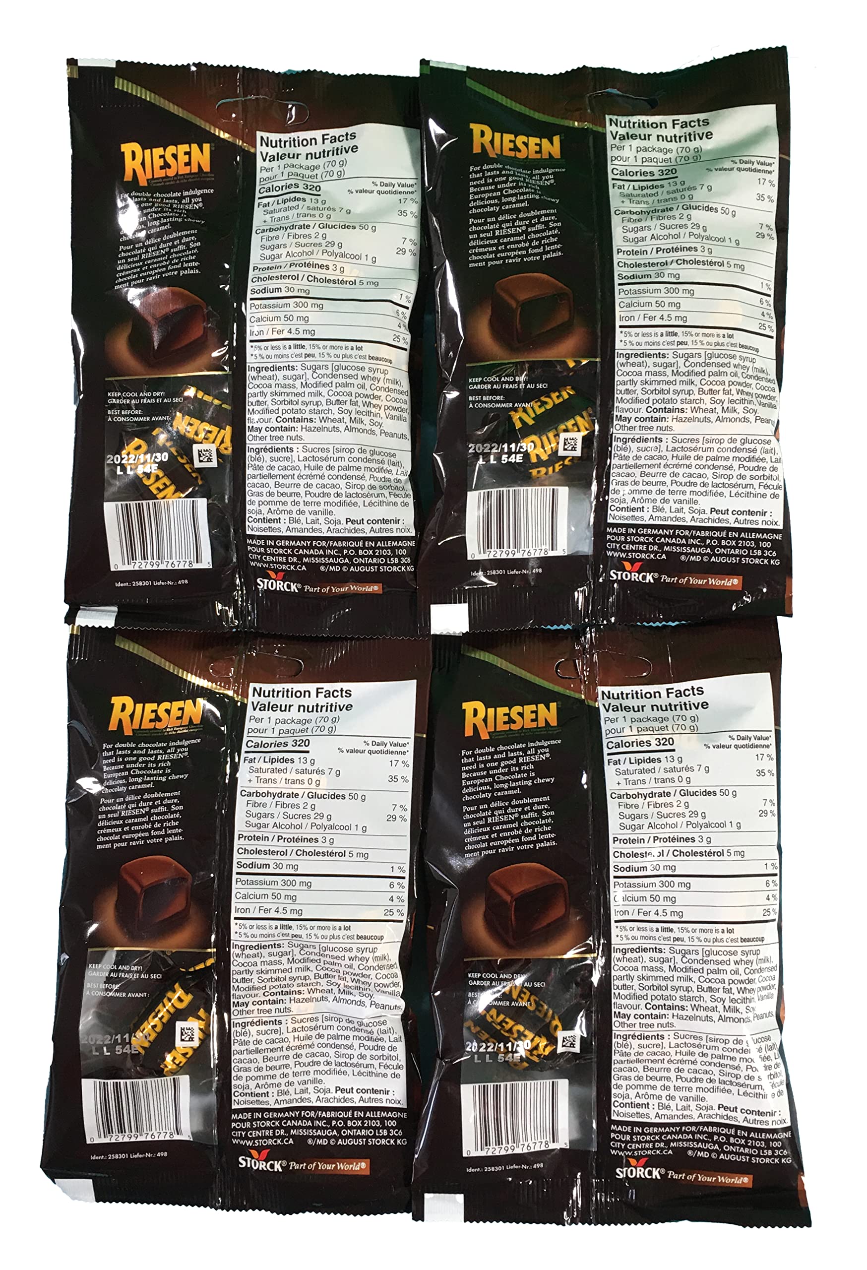 12- Bags of Riesen Caramels Covered in Rich European Chocoate 70g Each Bag Made in Germany