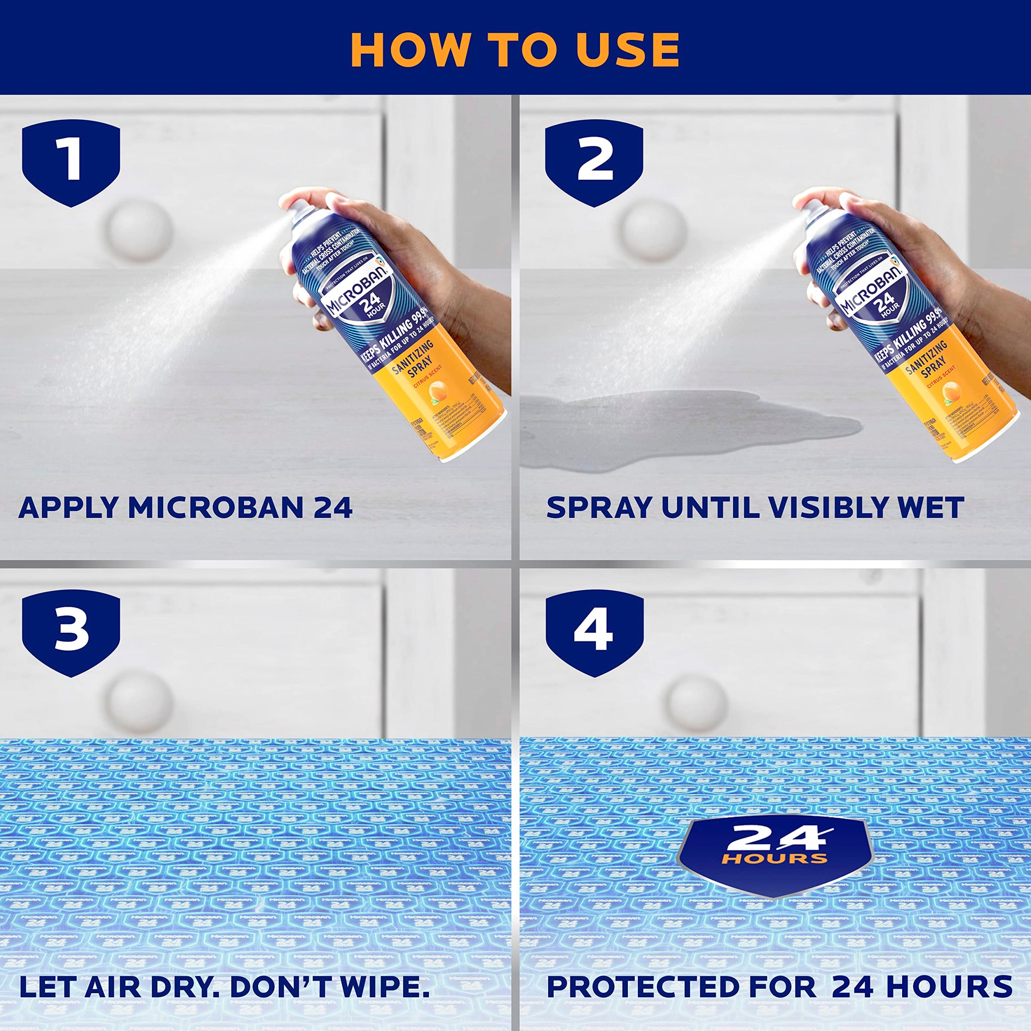 MICROBAN 24 Hour Disinfectant Sanitizing Spray, Citrus Scent, 15oz