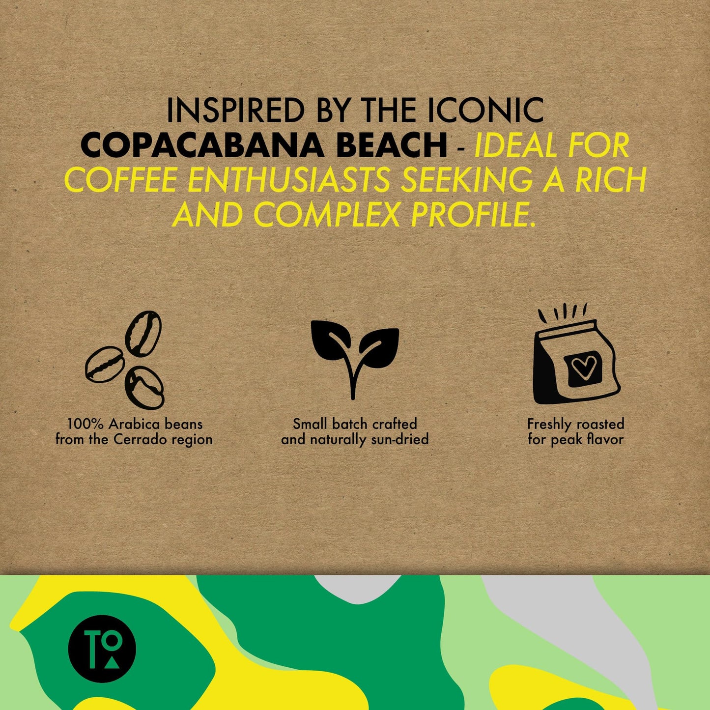 Touring Coffee Roasters Copacabana Brazilian Coffee Whole Beans Medium Dark Roast - 100% Arabica Single Origin, Chocolate, Nutty, Smooth, Natural Sun