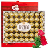 Valentine Day Gift Ferrero Rocher Hazelnut Chocolates Diamond Box 48 Count | Velvet Artificial Rose Flower bouquet | Premium Gift Bag Basket Love