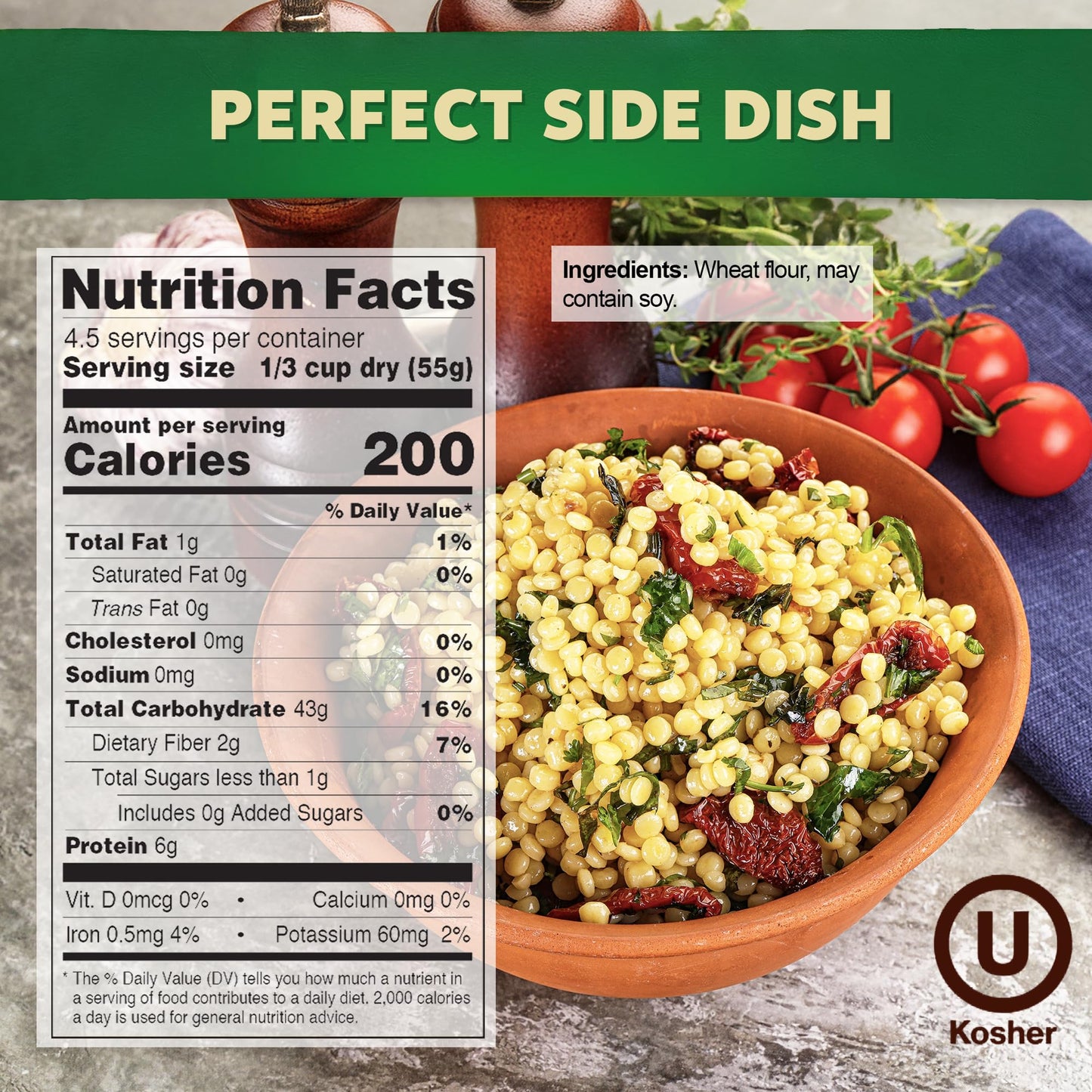 Osem Israeli Pearl Couscous - Wheat Couscous Pearls, Cous Cous, Pearled Mediterranean Pasta Alternative, Original Plain, Kosher Parve - 8.8 oz Box