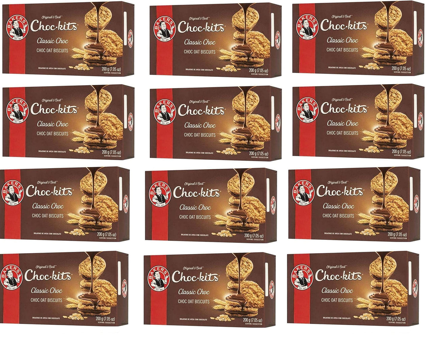 Baker's Choc-kits Crunchy Oat Biscuits/Cookie | Chocolate | Pack of 12 | Case | 32-40 Cookies per Box | Kosher | Halal | Real Chocolate | Finest