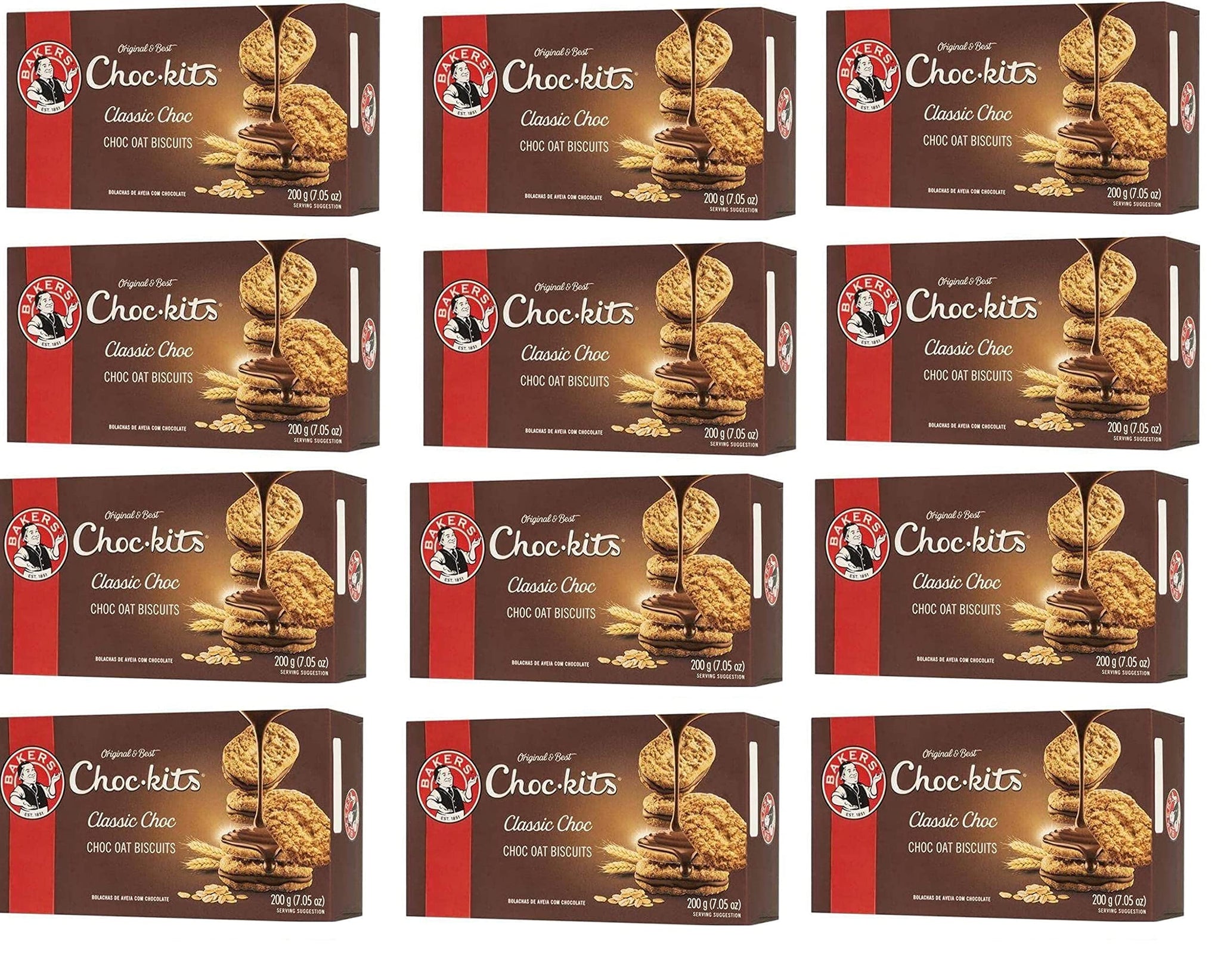 Baker's Choc-kits Crunchy Oat Biscuits/Cookie | Chocolate | Pack of 12 | Case | 32-40 Cookies per Box | Kosher | Halal | Real Chocolate | Finest