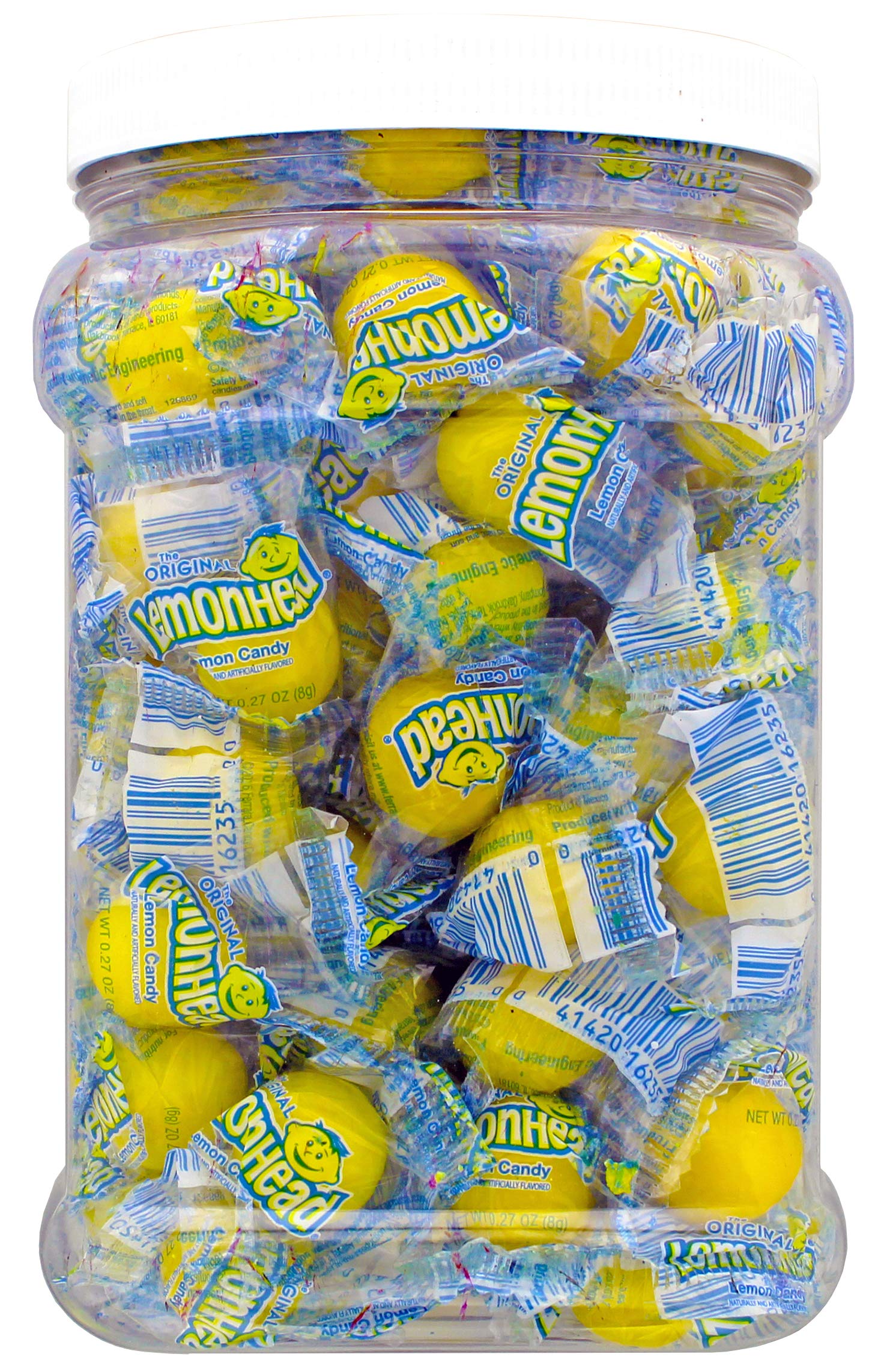 Bulk Candy 2.5LB - Individually Wrapped Lemon Candies in 64 FL OZ Gift Ready Reusable Square Grip Jar