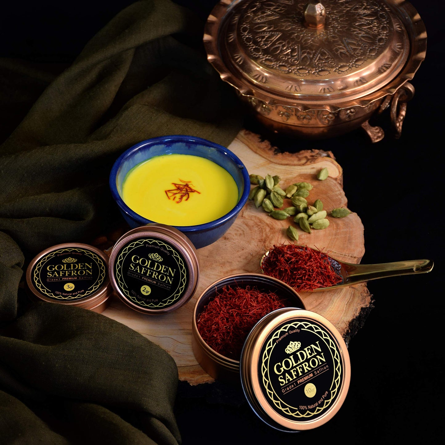 Golden Saffron, Finest Pure Premium All Red Saffron Threads, Grade A+ Super Negin, Non-GMO Verified. For Tea, Paella, Rice, Desserts, Golden Milk