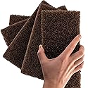 Heavy Duty XL Brown Scouring Pad 5 Pack. 10 x 4.5in Large Multipurpose Nylon Scrubbing Sponges. Clean Bathrooms, Kitchens, Counters and Floors