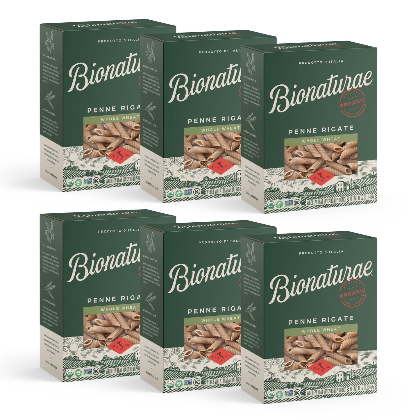 Bionaturae Penne Rigate Pasta Noodles - Whole Wheat Pasta, Kosher Certified, High Protein, Non-GMO Verified, USDA Certified, Whole Wheat Penne, Penne
