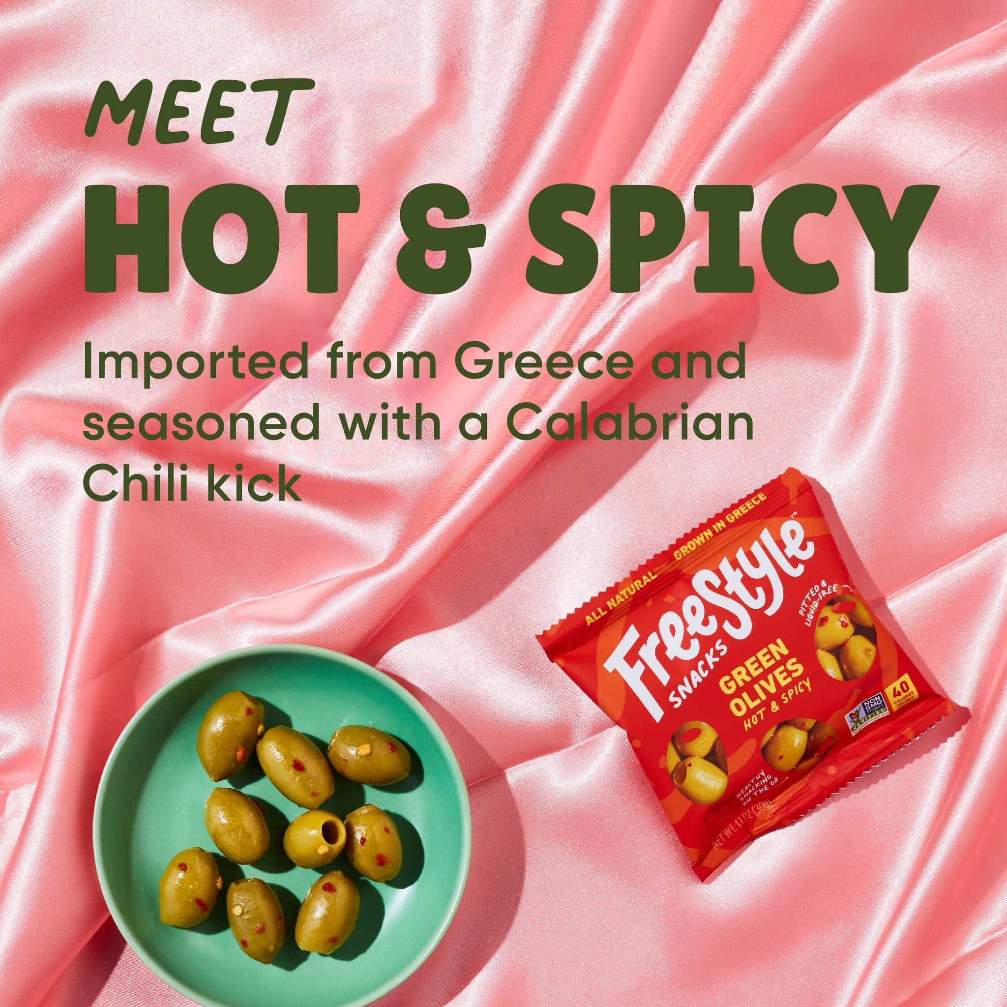 Freestyle Snacks Olive Snack Packs - As Seen on Shark Tank - Single Serve - Fresh Pitted Green Olives, Grown in Greece, All Natural, Non-GMO