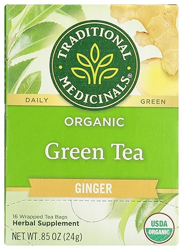 Traditional Medicinals Organic Green Tea Ginger Herbal Tea, Promotes Healthy Digestion, (Pack of 1) - 16 Tea Bags