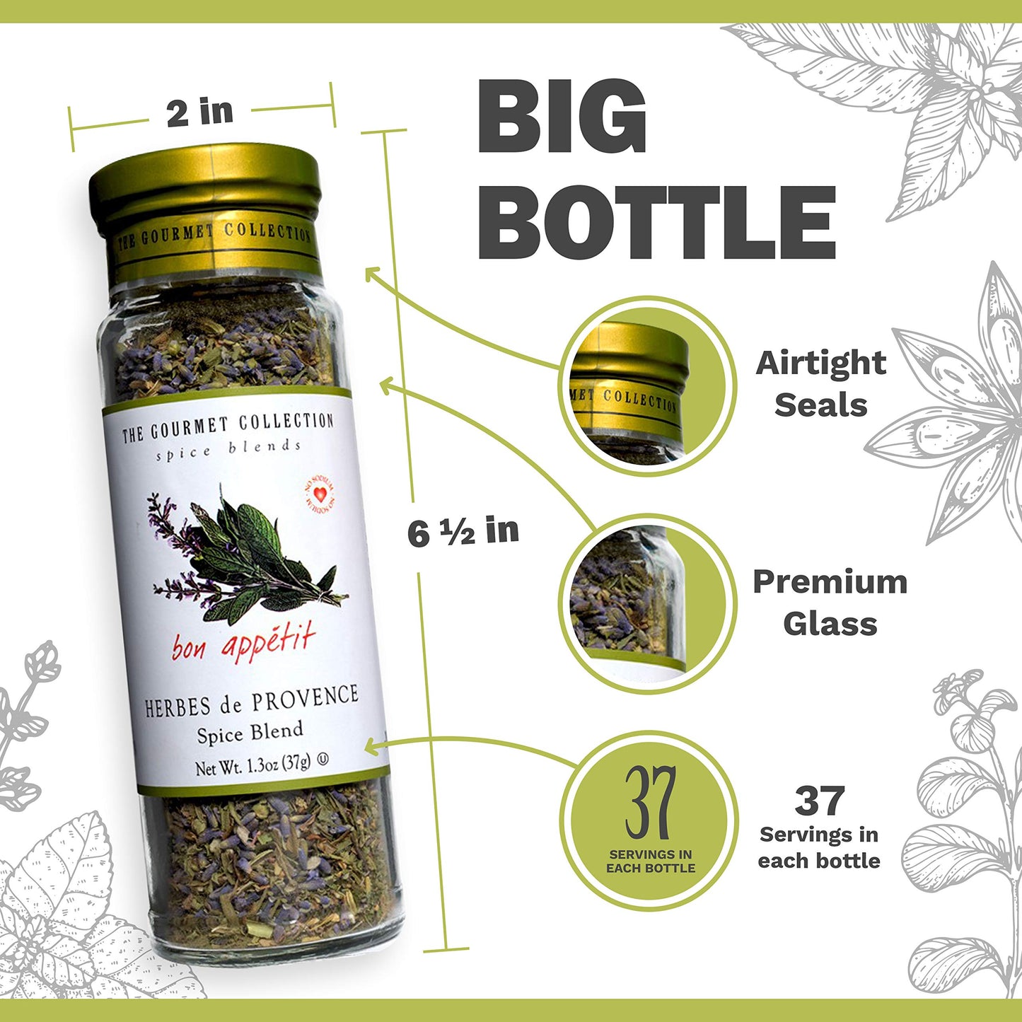 The Gourmet Collection Seasoning Blend & Spice Collection: Herbes De Provence Spice Blend with Lavender: Salt-free: Chicken, Fish Soups: 156 Servings.