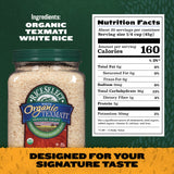 RiceSelect Organic Texmati White Basmati Rice, Premium Long Grain Organic American Basmati Rice, Gluten-Free, Non-GMO, Kosher, 32oz Jar (Pack of 1)