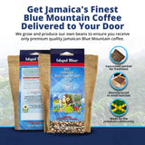 Island Blue 100% Jamaica Blue Mountain Fresh Roasted & Ground Coffee Medium Roast Gourmet Coffee Ground Vacuum Packed in a Burlap Bag, 8 oz