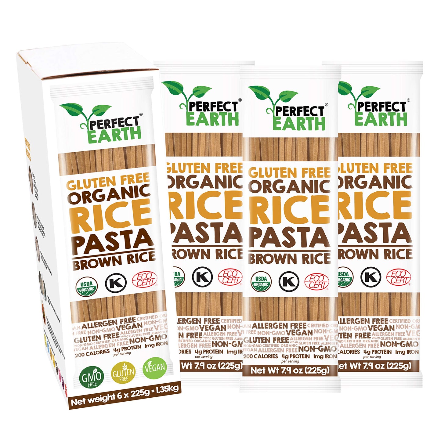 Perfect Earth Brown Rice Pasta Noodles - Certified Organic, Gluten-Free, Vegan, Keto, and Allergen-Free Low-Carb Pasta - For Healthy, Delicious