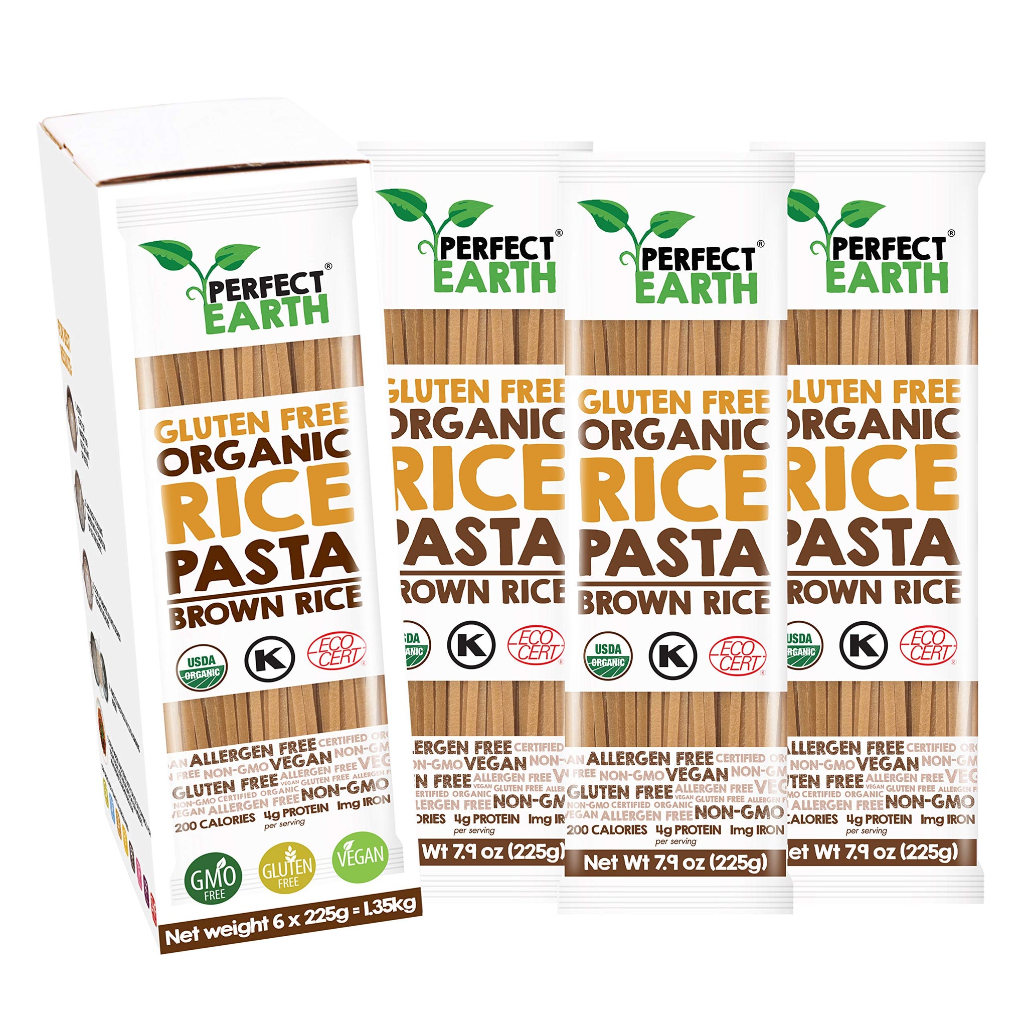 Perfect Earth Brown Rice Pasta Noodles - Certified Organic, Gluten-Free, Vegan, Keto, and Allergen-Free Low-Carb Pasta - For Healthy, Delicious