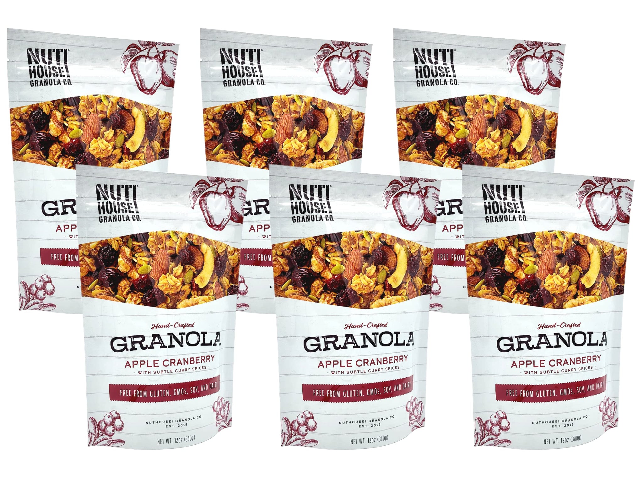 NutHouse! Granola Company - Premium Apple-Cranberry Granola | Certified Gluten-Free, Non-GMO, Kosher | Vegan, Soy-Free | 12 oz. Bag (6-Pack)