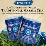 Blue Lotus Chai Tea - Fully Organic Traditional Masala Chai - Makes 65 Cups - 2 Ounce Masala Spiced Chai Powder with Organic Spices - Instant Indian