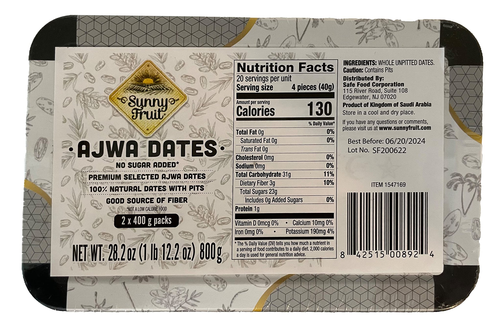 Ajwa Dates Premium Quality 2 pack, 800g/28.2oz total (400g/14.1oz x 2) - Imported from Saudi Arabia, 100% Natural