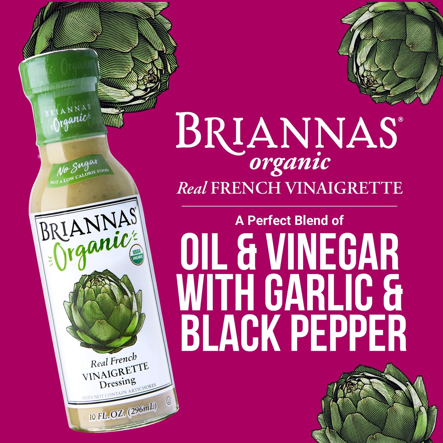 BRIANNAS - Organic Real French Vinaigrette Dressing - Certified Kosher & Organic Salad Dressing made with Premium Ingredients - Sugar-Free Dressing