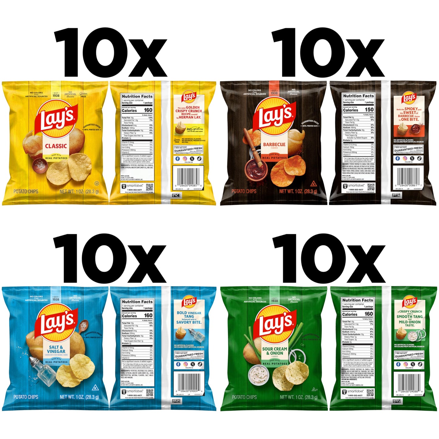 Lay's Potato Chips, 4 Flavor Variety Pack, 1 oz Single Serve Bags, (40 Pack)