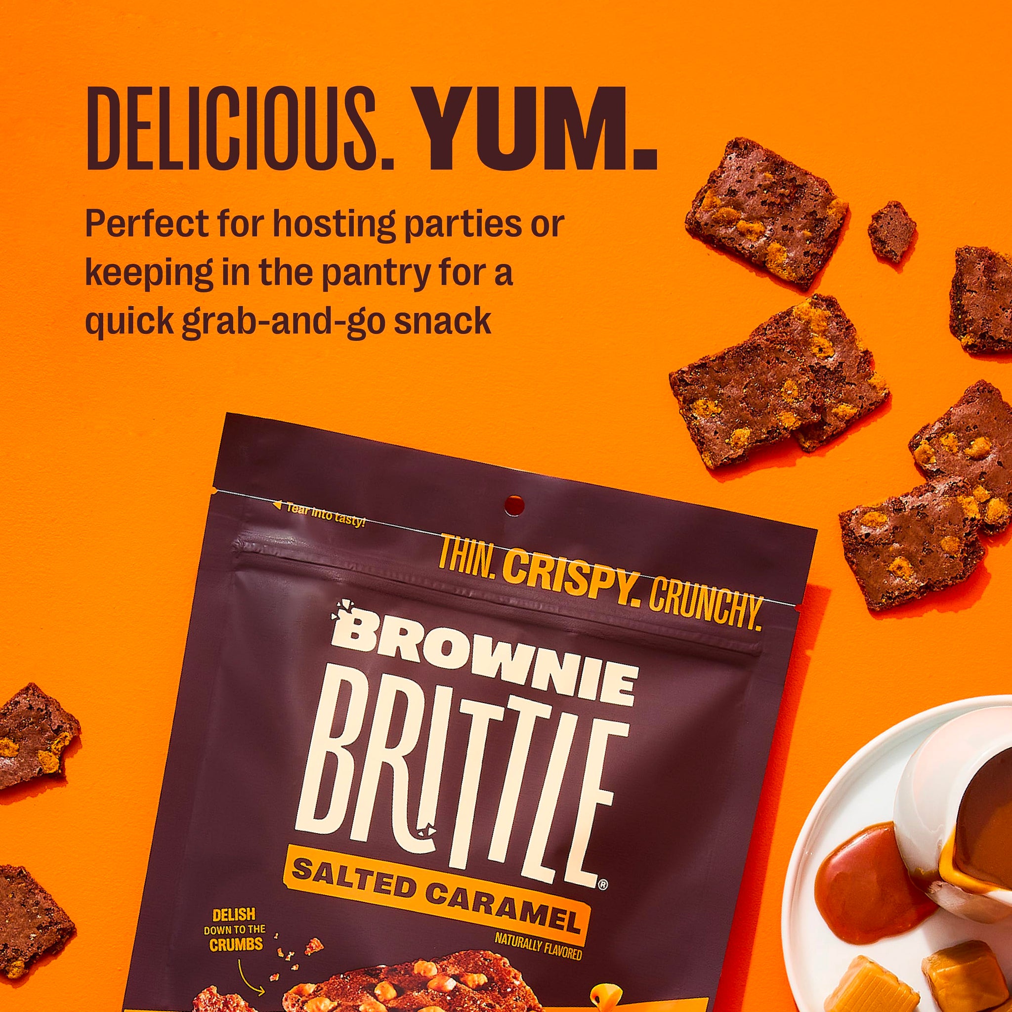 Brownie Brittle - Chocolate Chip & Salted Caramel Thin and Crispy Sweet Snacks (Pack of 20, 1 oz), Rich Gourmet Brownie Bites Dessert