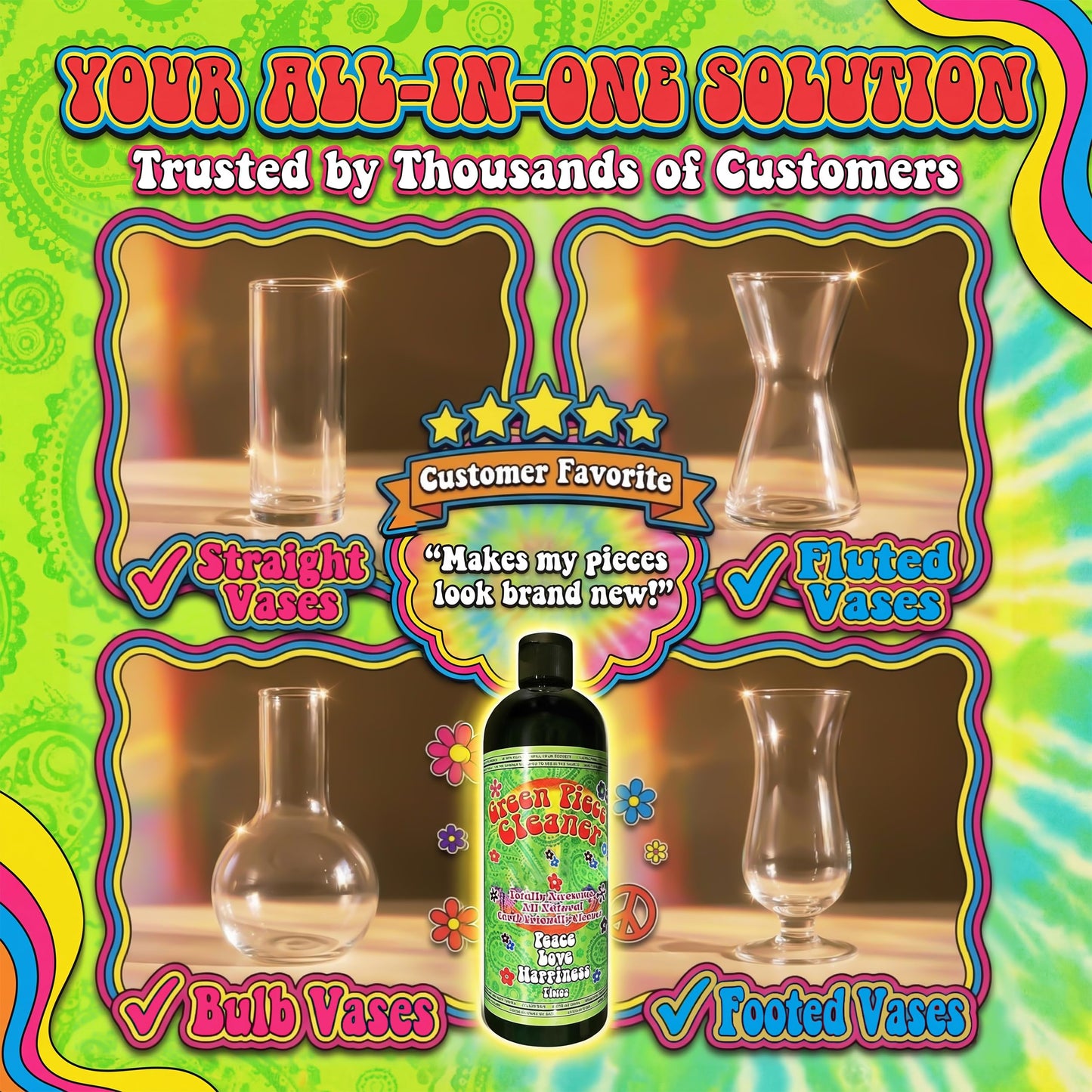 Green Piece® Glass Cleaner 1 Bottle (Made in USA)- All Natural Earth Friendly Multi-purpose Cleaner for Metal, Ceramic, Water Pipe 16 oz