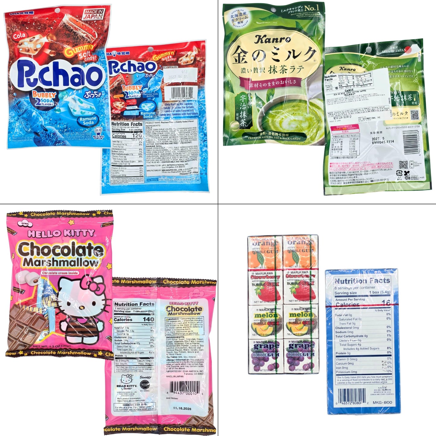Asian Candy & Gummy Gift Box - 8 Full-Size Packs of Japanese Sweets - Assorted Fruit Gummies, Chocolate Marshmallows, Matcha Candy & Soda Chews