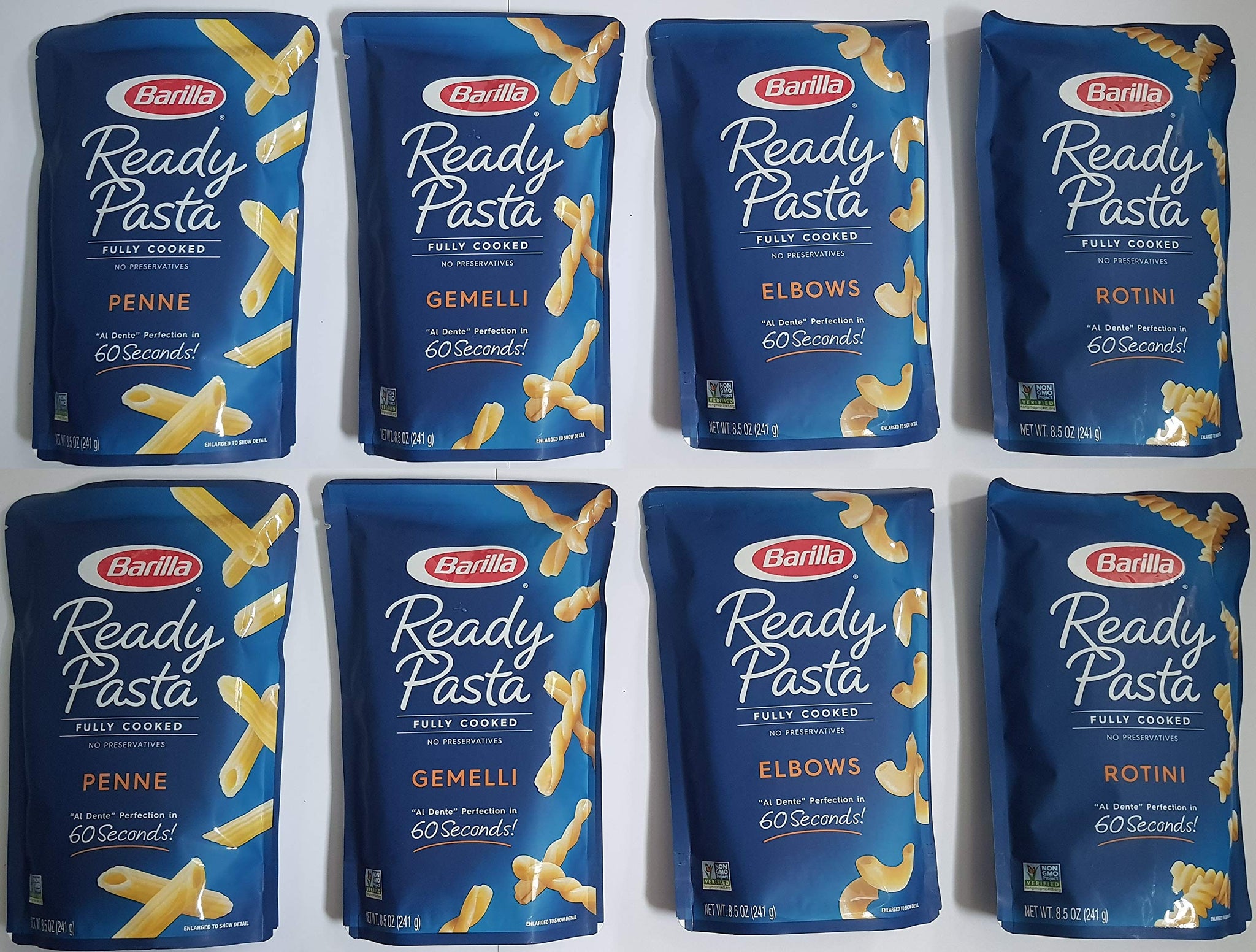 8-pack Variety, Barilla Ready Pasta: 2 pouches each of Rotini, Penne, Elbows, and Gemelli [2020]