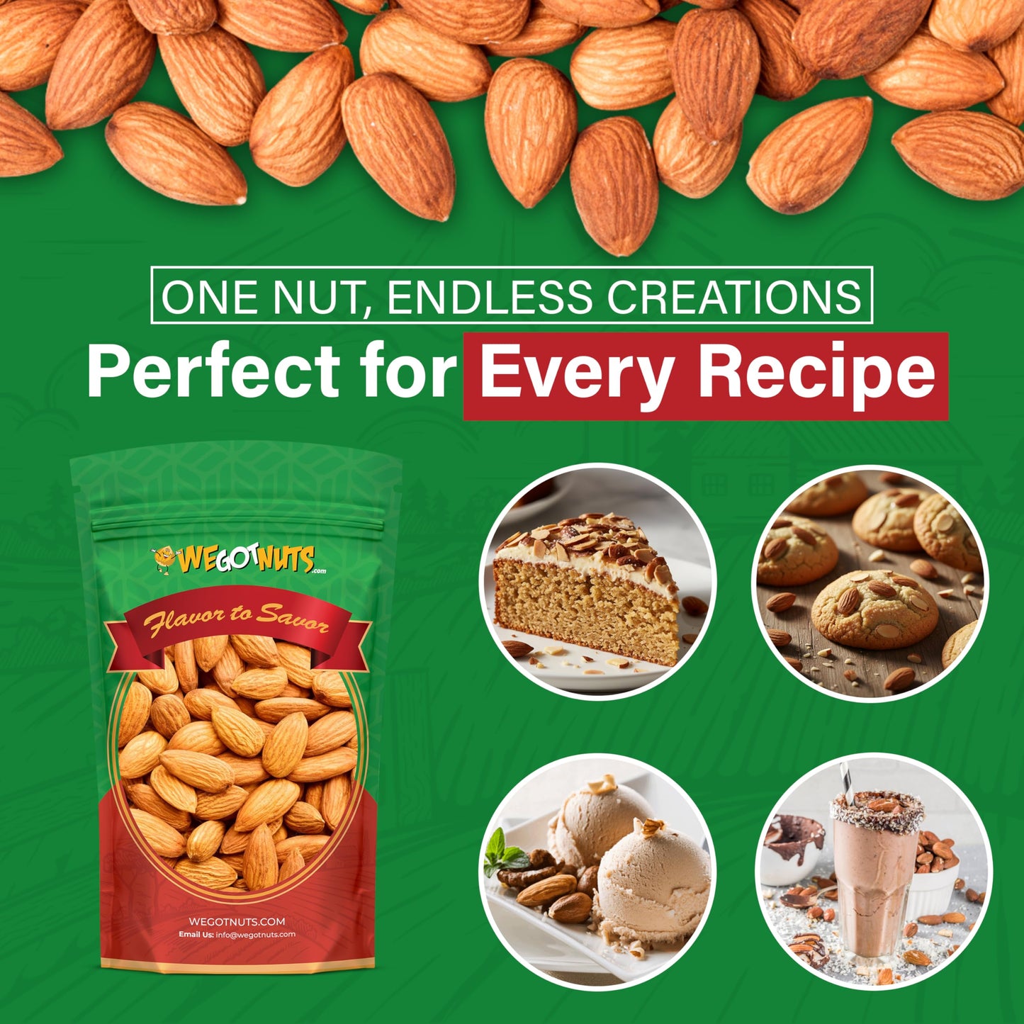 We Got Nuts Jumbo California Almonds 64oz (4 Pounds) (Whole, Naturel, Non Gmo, Shelled, Unsalted)