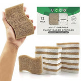 UCCO Eco Friendly Biodegradable Kitchen Sponges 12 Pack - Natural Compostable Cellulose with Coconut Scrubber - Sustainable Zero Waste Dish Sponges