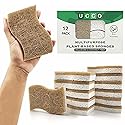 UCCO Eco Friendly Biodegradable Kitchen Sponges 12 Pack - Natural Compostable Cellulose with Coconut Scrubber - Sustainable Zero Waste Dish Sponges