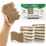 UCCO Eco Friendly Biodegradable Kitchen Sponges 12 Pack - Natural Compostable Cellulose with Coconut Scrubber - Sustainable Zero Waste Dish Sponges