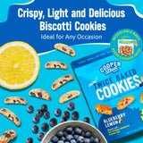 Cooper Street Twice Baked Lemon Blueberry Biscotti Cookies - Light and Crispy Coffee Cookie Bites - Traditional Low Calorie Italian Snacks for Adults
