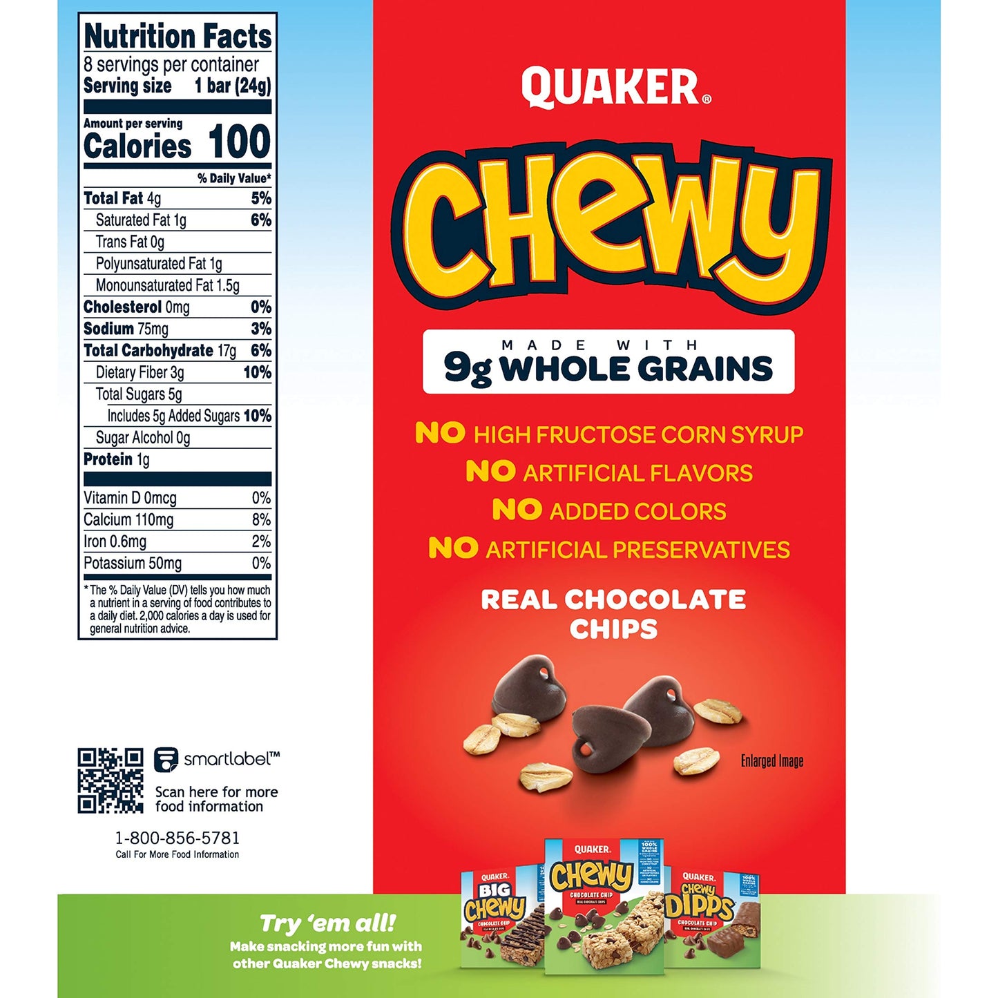 Quaker Chewy Granola Bars Chocolate Chip, 0.84 Oz, 8 Ct