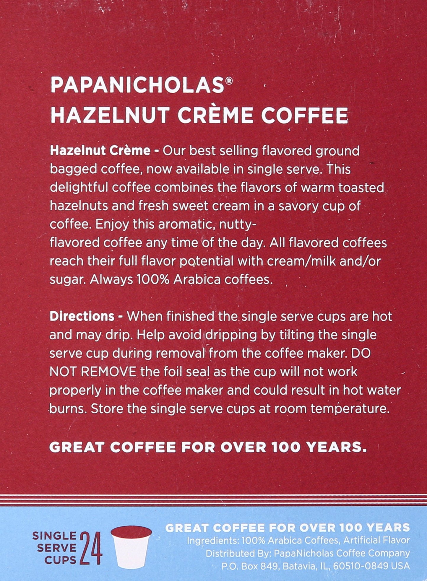PapaNicholas Coffee Single Serve Coffee Cups Fits Keurig K Cup Brewers, Hazelnut Creme, 24 Count