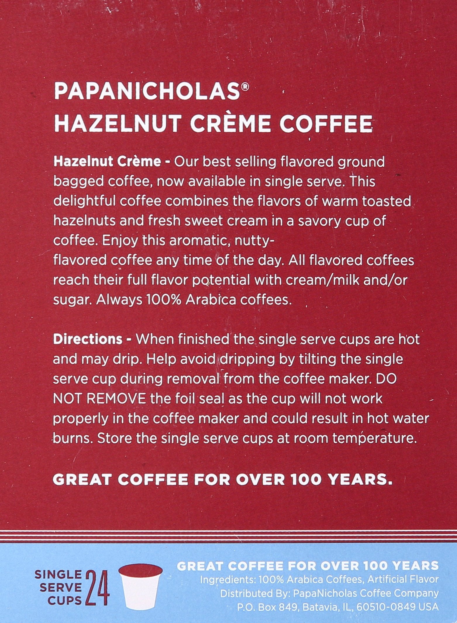 PapaNicholas Coffee Single Serve Coffee Cups Fits Keurig K Cup Brewers, Hazelnut Creme, 24 Count
