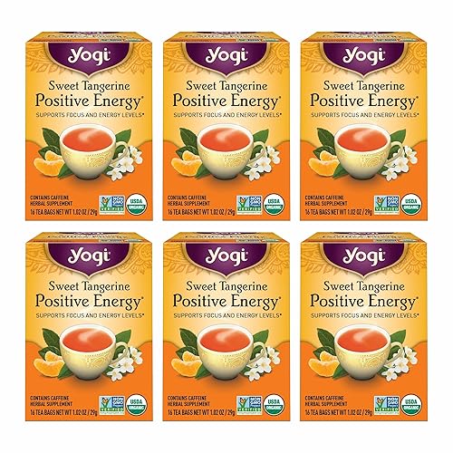 Yogi Sweet Tangerine Positive Energy Tea - 16 Tea Bags per Pack (6 Packs) - Organic Tangerine Energy Tea - Includes Black Tea Leaf, Yerba Mate Leaf