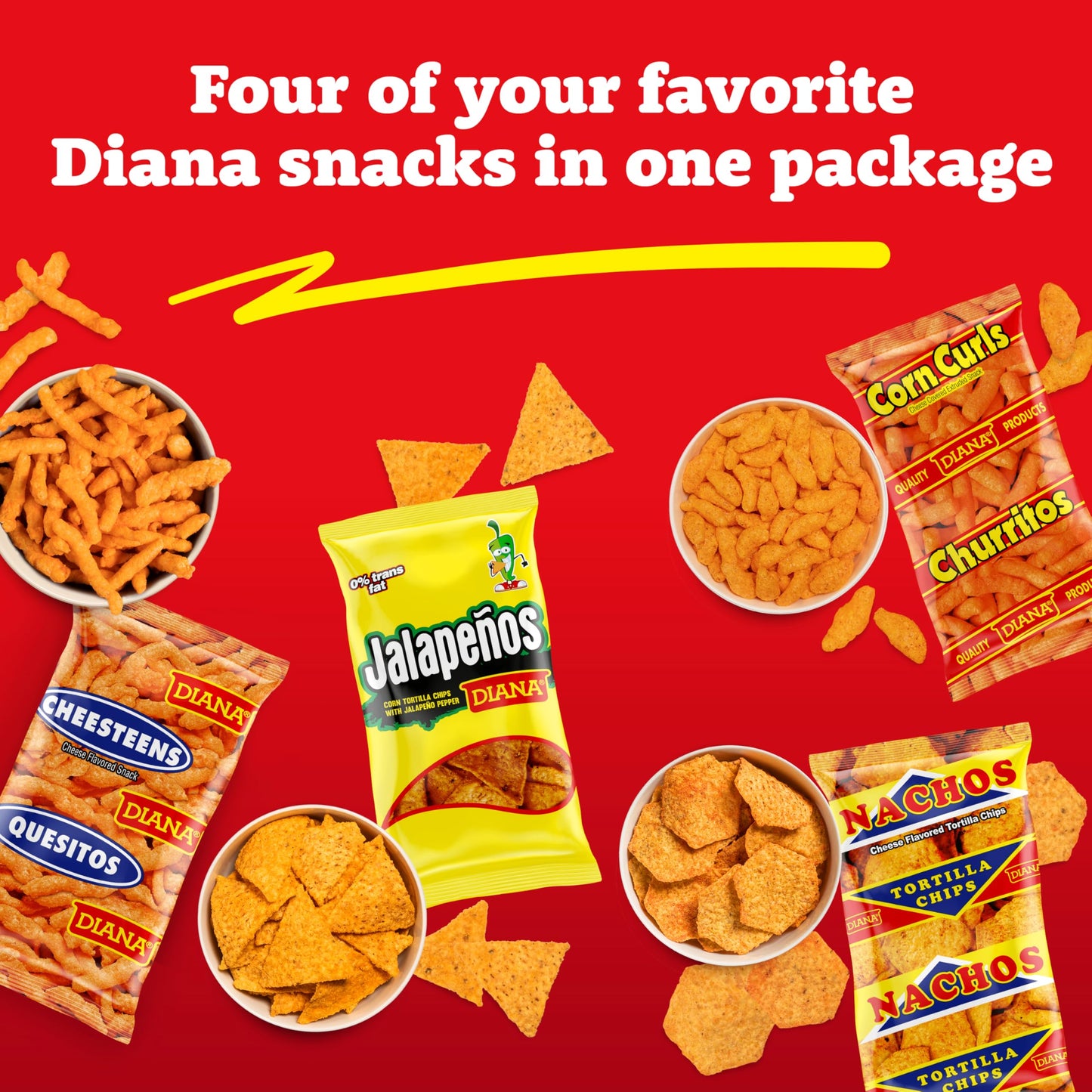 Diana Jalapeños, Nachos, Churritos and Quesitos Snack Variety Pack, 18 Bags, 16.8 Oz
