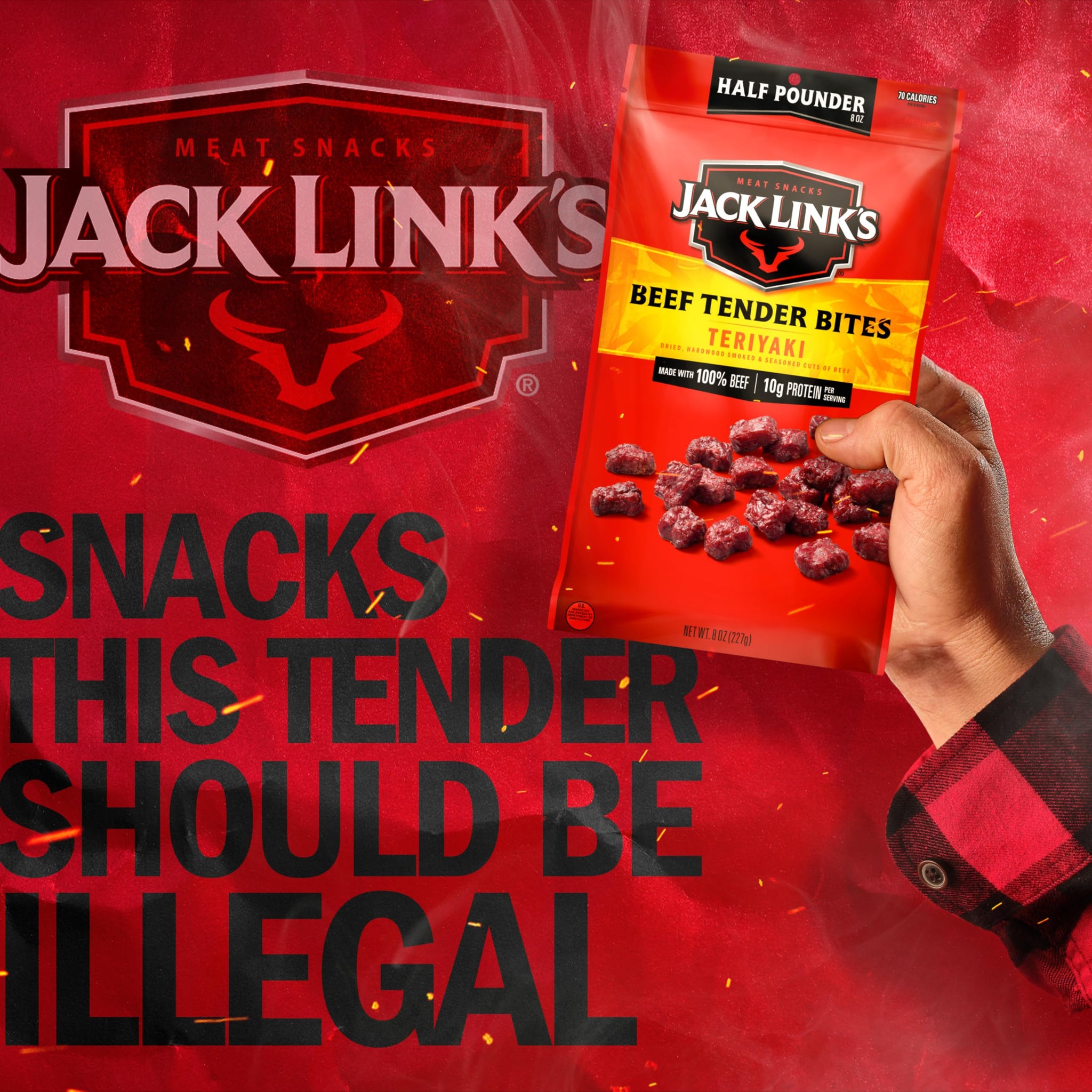 Jack Link's Beef Tender Bites, Teriyaki, Half Pounder Bag - Flavorful Meat Protein Snacks for Lunches, 10g of Protein and 70 Calories per Serving