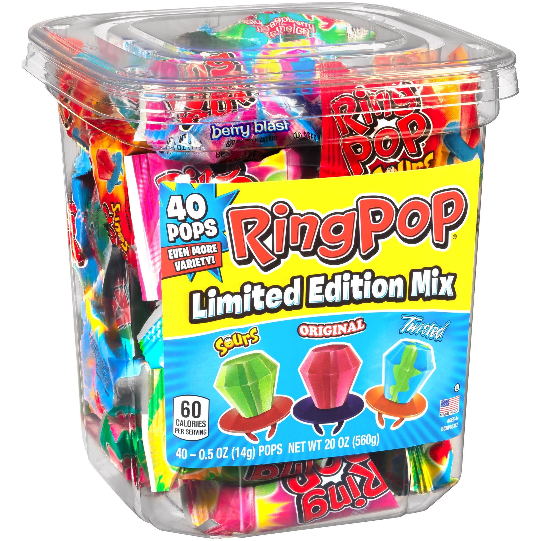 Ring Pop Hard Candy Pops, Variety Pack, 560 grams, 40 Count